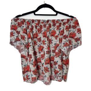 ASTR The Label Off Shoulder Cropped Top Womens Size M Red Floral AT11565